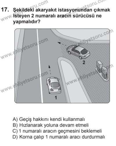 6 Eylül 2014 Tarihli Sürücü Adayları Sınavı L Kitapçığı 17. Soru