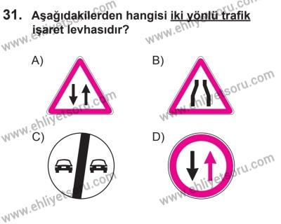 6 Eylül 2014 Tarihli Sürücü Adayları Sınavı L Kitapçığı 31. Soru