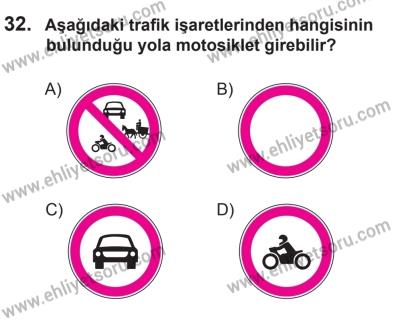 6 Eylül 2014 Tarihli Sürücü Adayları Sınavı L Kitapçığı 32. Soru
