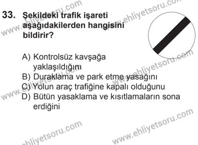 6 Eylül 2014 Tarihli Sürücü Adayları Sınavı L Kitapçığı 33. Soru