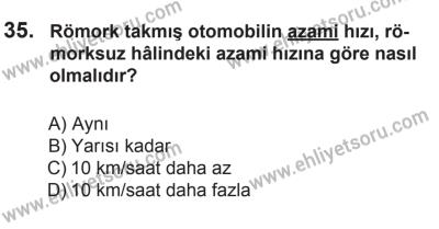 6 Eylül 2014 Tarihli Sürücü Adayları Sınavı L Kitapçığı 35. Soru