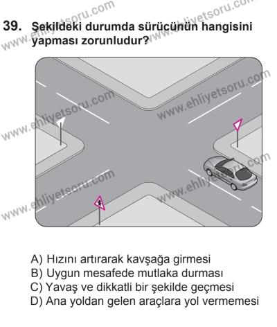 6 Eylül 2014 Tarihli Sürücü Adayları Sınavı L Kitapçığı 39. Soru