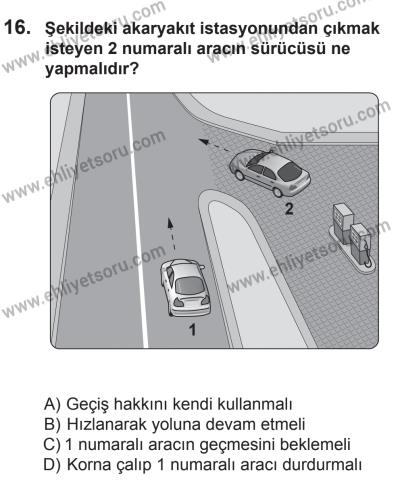 6 Eylül 2014 Tarihli Sürücü Adayları Sınavı M Kitapçığı 16. Soru