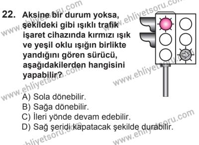 6 Eylül 2014 Tarihli Sürücü Adayları Sınavı M Kitapçığı 22. Soru