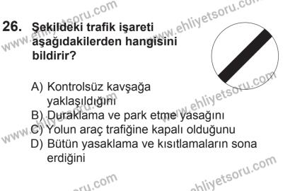 6 Eylül 2014 Tarihli Sürücü Adayları Sınavı M Kitapçığı 26. Soru
