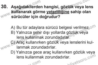 6 Eylül 2014 Tarihli Sürücü Adayları Sınavı M Kitapçığı 30. Soru