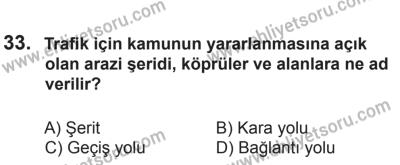 6 Eylül 2014 Tarihli Sürücü Adayları Sınavı M Kitapçığı 33. Soru