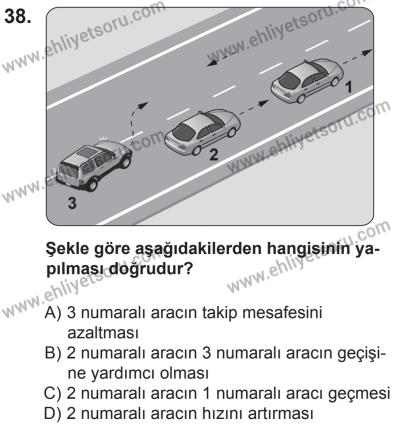 6 Eylül 2014 Tarihli Sürücü Adayları Sınavı M Kitapçığı 38. Soru
