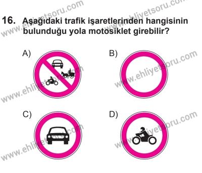 6 Eylül 2014 Tarihli Sürücü Adayları Sınavı N Kitapçığı 16. Soru