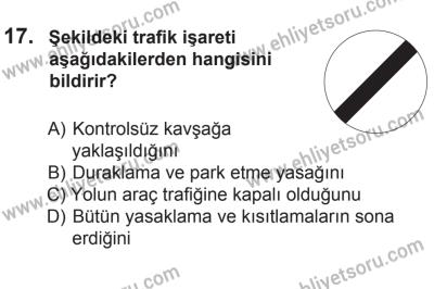 6 Eylül 2014 Tarihli Sürücü Adayları Sınavı N Kitapçığı 17. Soru