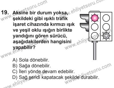 6 Eylül 2014 Tarihli Sürücü Adayları Sınavı N Kitapçığı 19. Soru