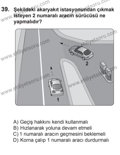 6 Eylül 2014 Tarihli Sürücü Adayları Sınavı N Kitapçığı 39. Soru