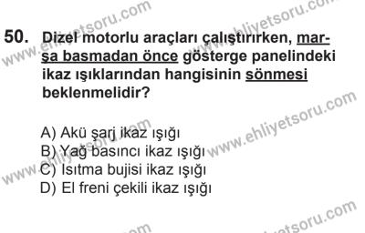 6 Eylül 2014 Tarihli Sürücü Adayları Sınavı N Kitapçığı 50. Soru