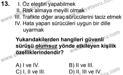 7 Ekim 2017 Tarihli Sürücü Adayları Sınavı K Kitapçığı 2. Oturum 13. Soru