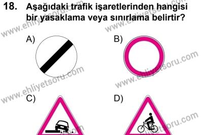 7 Ekim 2017 Tarihli Sürücü Adayları Sınavı K Kitapçığı 2. Oturum 18. Soru