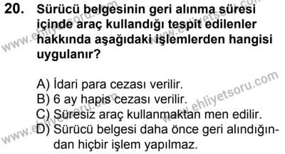7 Ekim 2017 Tarihli Sürücü Adayları Sınavı K Kitapçığı 2. Oturum 20. Soru