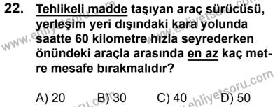 7 Ekim 2017 Tarihli Sürücü Adayları Sınavı K Kitapçığı 2. Oturum 22. Soru