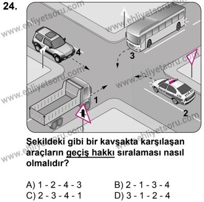 7 Ekim 2017 Tarihli Sürücü Adayları Sınavı K Kitapçığı 2. Oturum 24. Soru