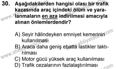7 Ekim 2017 Tarihli Sürücü Adayları Sınavı K Kitapçığı 2. Oturum 30. Soru