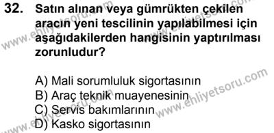 7 Ekim 2017 Tarihli Sürücü Adayları Sınavı K Kitapçığı 2. Oturum 32. Soru