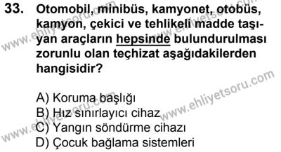 7 Ekim 2017 Tarihli Sürücü Adayları Sınavı K Kitapçığı 2. Oturum 33. Soru
