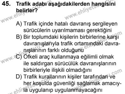 7 Ekim 2017 Tarihli Sürücü Adayları Sınavı K Kitapçığı 2. Oturum 45. Soru