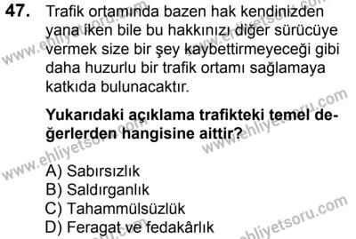 7 Ekim 2017 Tarihli Sürücü Adayları Sınavı K Kitapçığı 2. Oturum 47. Soru