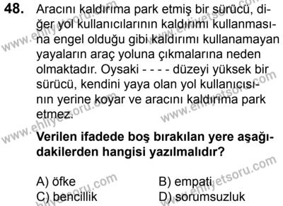 7 Ekim 2017 Tarihli Sürücü Adayları Sınavı K Kitapçığı 2. Oturum 48. Soru