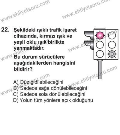 8 Aralık 2013 Tarihli Sürücü Adayları Sınavı K Kitapçığı 22. Soru