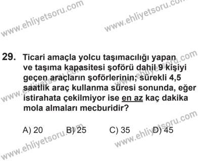 8 Aralık 2013 Tarihli Sürücü Adayları Sınavı K Kitapçığı 29. Soru