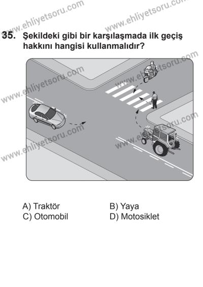 8 Aralık 2013 Tarihli Sürücü Adayları Sınavı K Kitapçığı 35. Soru
