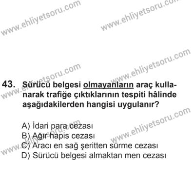 8 Aralık 2013 Tarihli Sürücü Adayları Sınavı K Kitapçığı 43. Soru