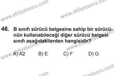 8 Aralık 2013 Tarihli Sürücü Adayları Sınavı K Kitapçığı 46. Soru