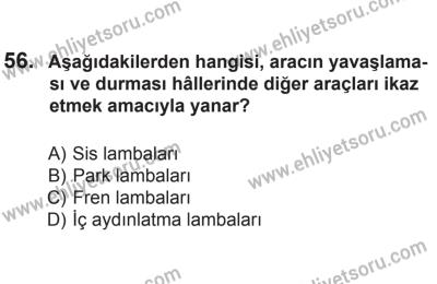 8 Aralık 2013 Tarihli Sürücü Adayları Sınavı K Kitapçığı 56. Soru