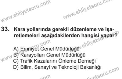 8 Aralık 2013 Tarihli Sürücü Adayları Sınavı L Kitapçığı 33. Soru
