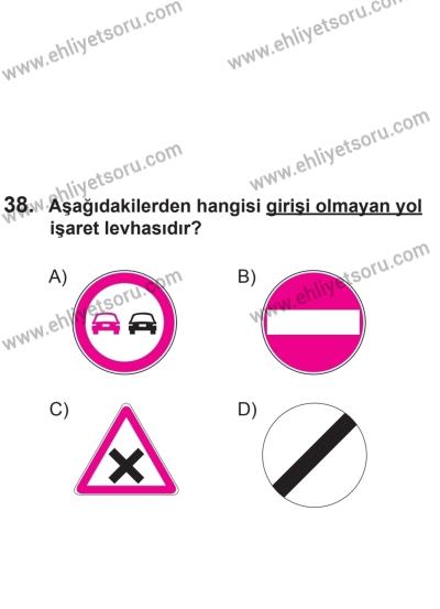 8 Aralık 2013 Tarihli Sürücü Adayları Sınavı L Kitapçığı 38. Soru