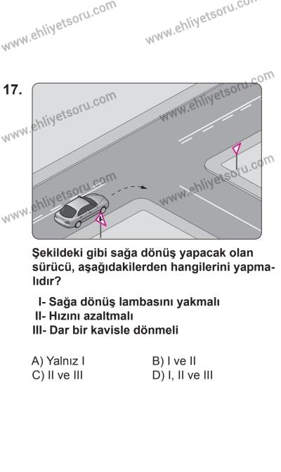 8 Aralık 2013 Tarihli Sürücü Adayları Sınavı M Kitapçığı 17. Soru