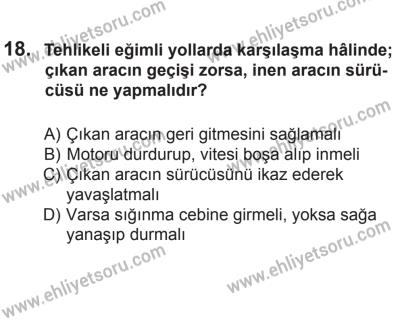 8 Aralık 2013 Tarihli Sürücü Adayları Sınavı M Kitapçığı 18. Soru