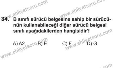 8 Aralık 2013 Tarihli Sürücü Adayları Sınavı M Kitapçığı 34. Soru