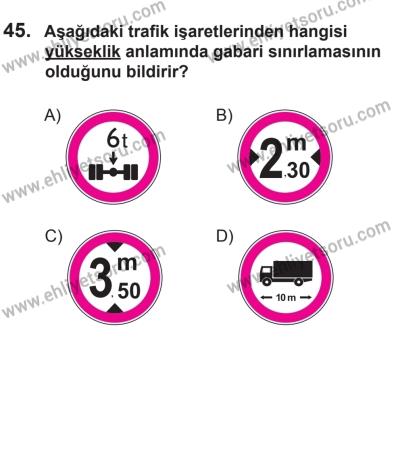 8 Aralık 2013 Tarihli Sürücü Adayları Sınavı M Kitapçığı 45. Soru