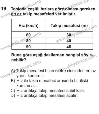 8 Aralık 2013 Tarihli Sürücü Adayları Sınavı N Kitapçığı 19. Soru