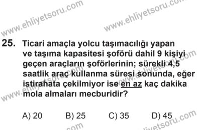 8 Aralık 2013 Tarihli Sürücü Adayları Sınavı N Kitapçığı 25. Soru
