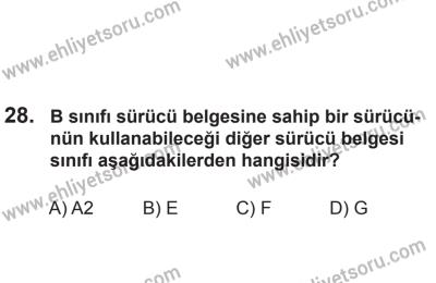 8 Aralık 2013 Tarihli Sürücü Adayları Sınavı N Kitapçığı 28. Soru