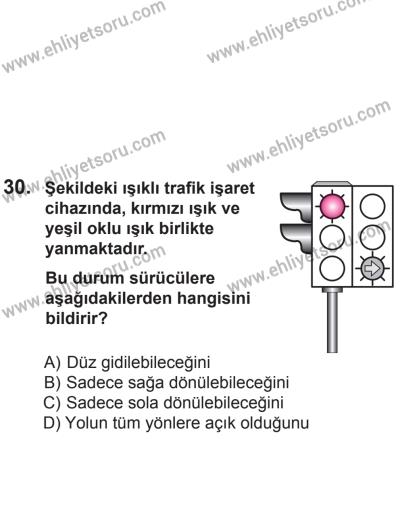 8 Aralık 2013 Tarihli Sürücü Adayları Sınavı N Kitapçığı 30. Soru