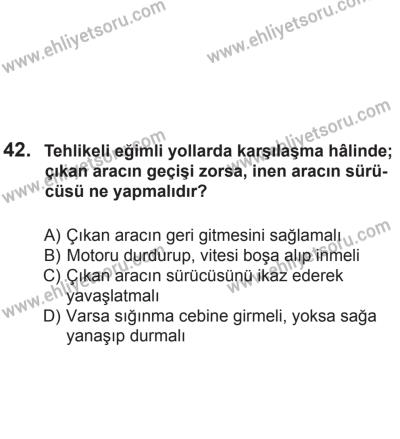 8 Aralık 2013 Tarihli Sürücü Adayları Sınavı N Kitapçığı 42. Soru