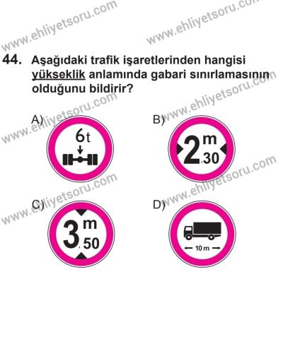 8 Aralık 2013 Tarihli Sürücü Adayları Sınavı N Kitapçığı 44. Soru