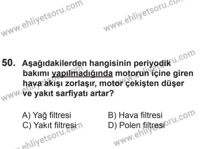 8 Aralık 2013 Tarihli Sürücü Adayları Sınavı N Kitapçığı 50. Soru