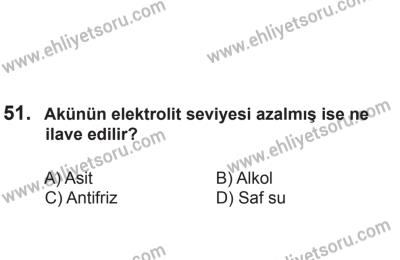 8 Aralık 2013 Tarihli Sürücü Adayları Sınavı N Kitapçığı 51. Soru