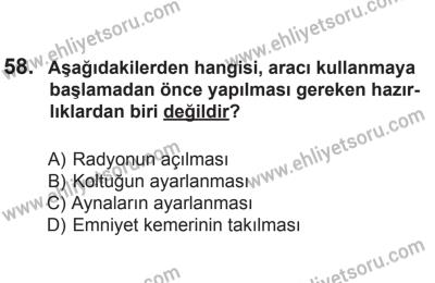 8 Aralık 2013 Tarihli Sürücü Adayları Sınavı N Kitapçığı 58. Soru