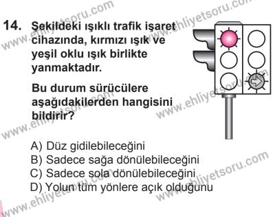 8 Ekim 2016 Tarihli Sürücü Adayları Sınavı K Kitapçığı 1. Oturum 14. Soru